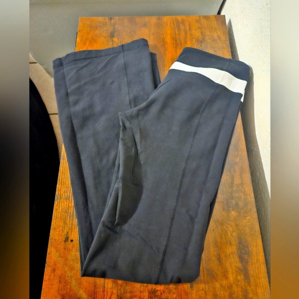 lululemon athletica Black Flare Leggings with White Waist Band